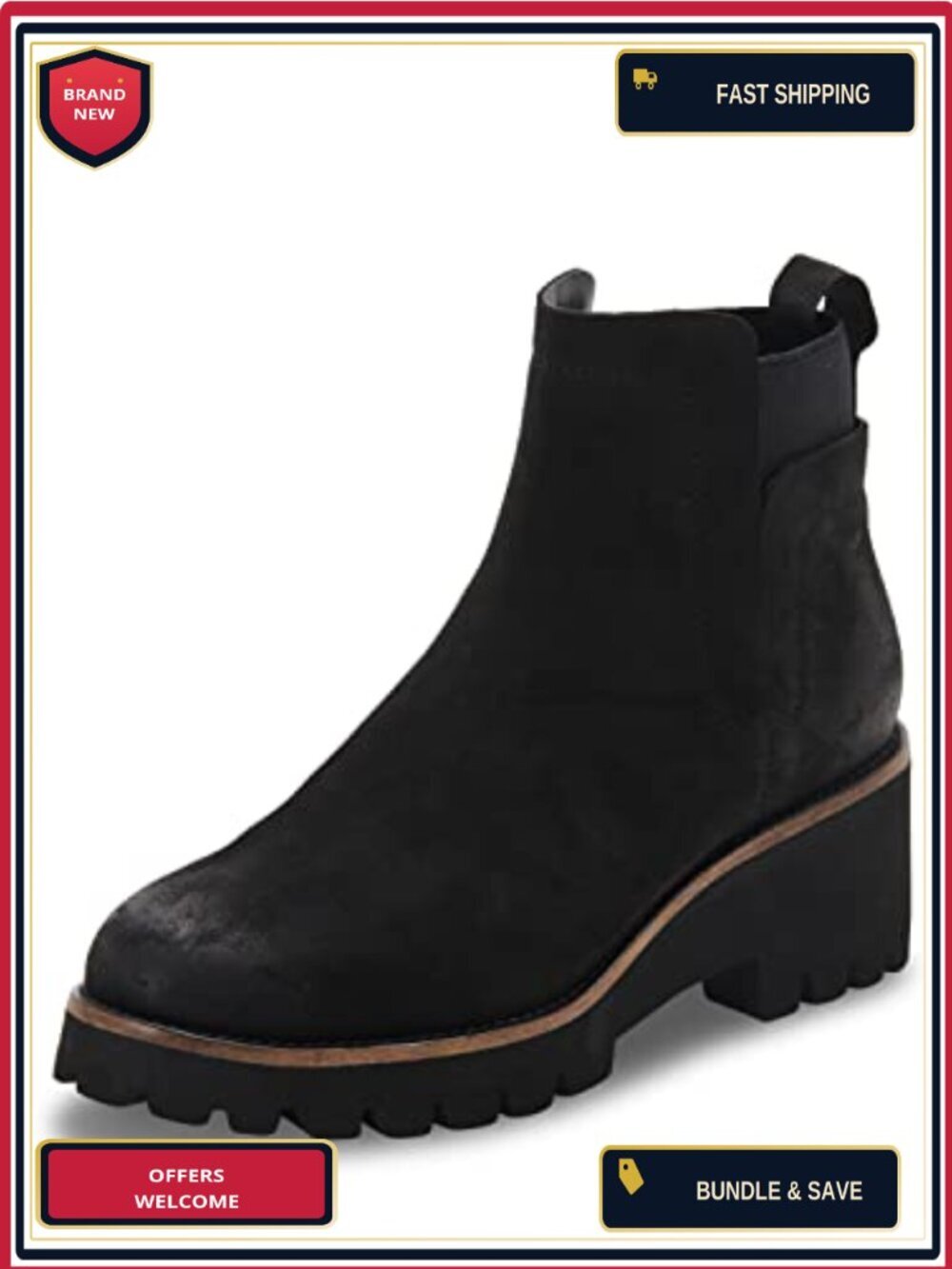 Waterproof Ankle Boots Women Pull On Round Toe Block Heel Nubuck Leather
